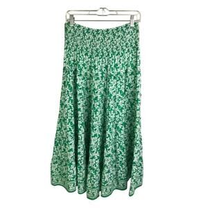 Max Studio Midi Skirt‎ Womens Sz L Green Ruffled Floral Cottagecore Peasant